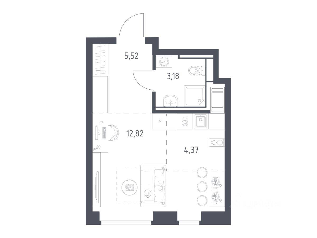 Планировка 1 комнатной квартиры, 25.89 м², в «Большое Путилково»
