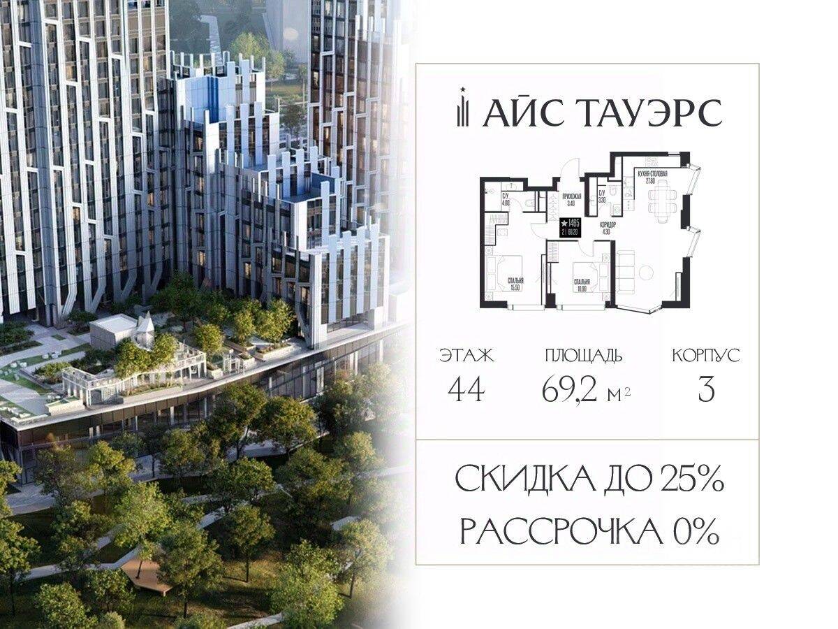 2-комн. квартира, 69,2 м², в ЖК ICE Towers