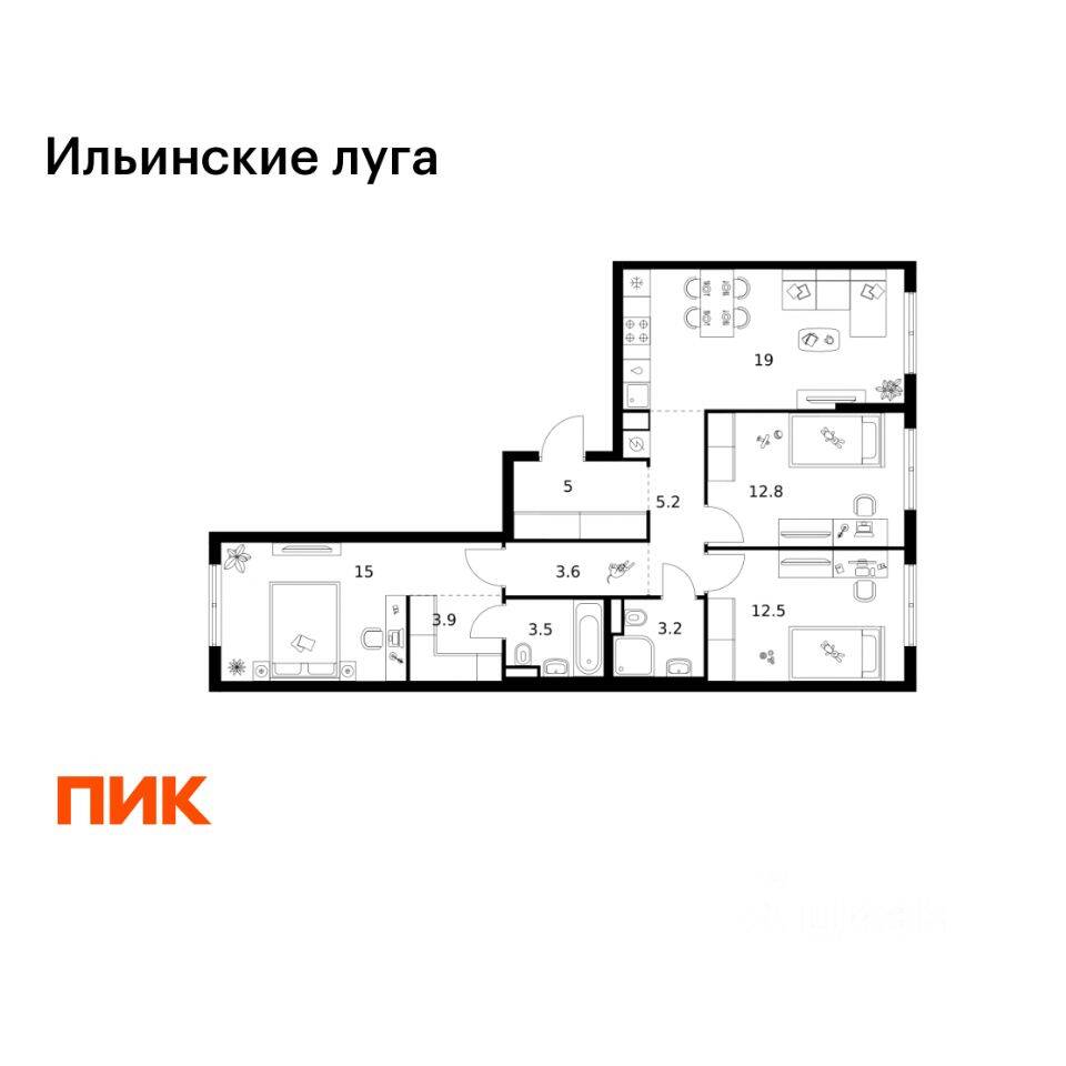 3-комн. квартира, 83,7 м², в ЖК «Ильинские луга»