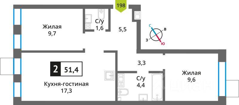 1-комн. квартира, 51,4 м², в ЖК Никольский квартал Отрада