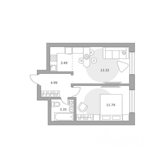 2-комн. квартира, 36,94 м², в ЖК Ильинойс