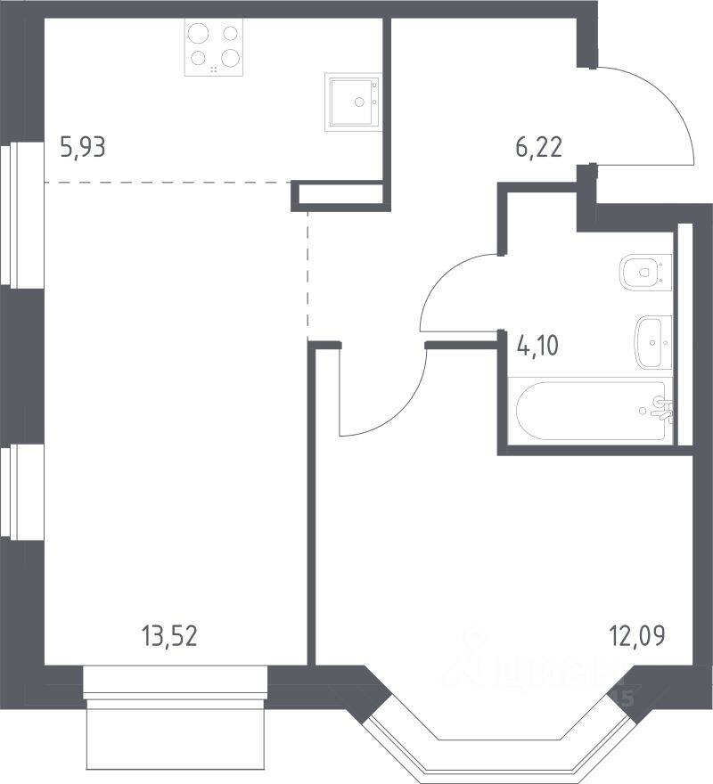 1-комн. квартира, 41,86 м², в ЖК Квартал Домашний