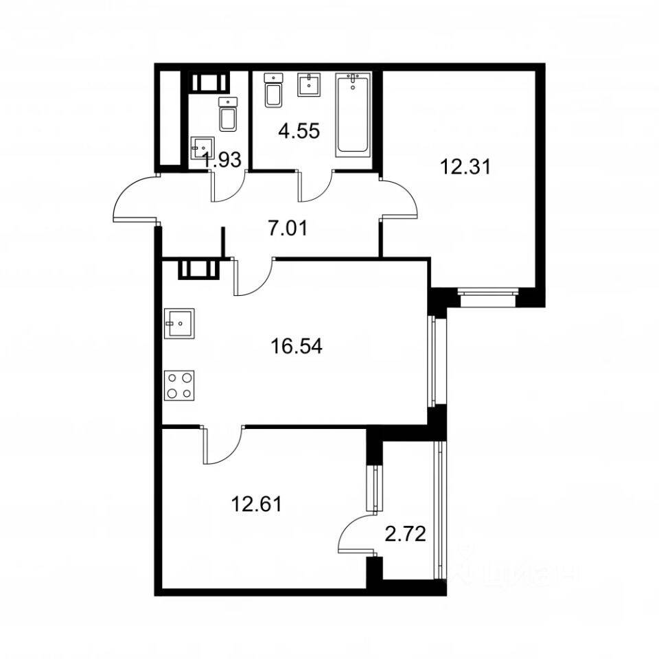 2-комн. квартира, 56,31 м², в ЖК Квартал Заречье