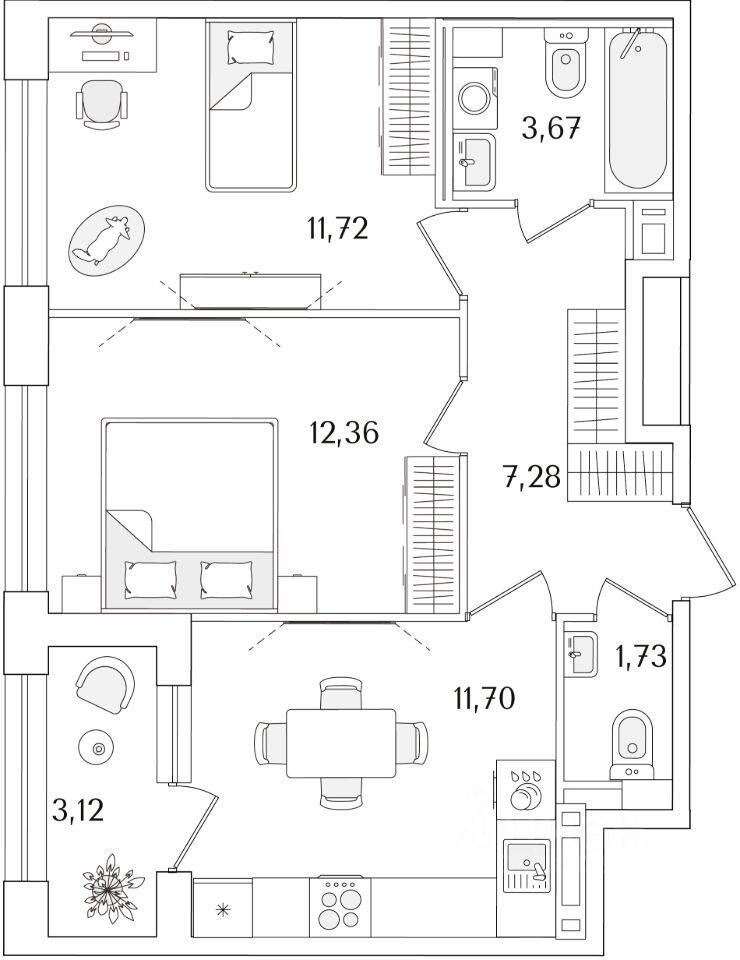 2-комн. квартира, 50,02 м², в ЖК «Аурум»