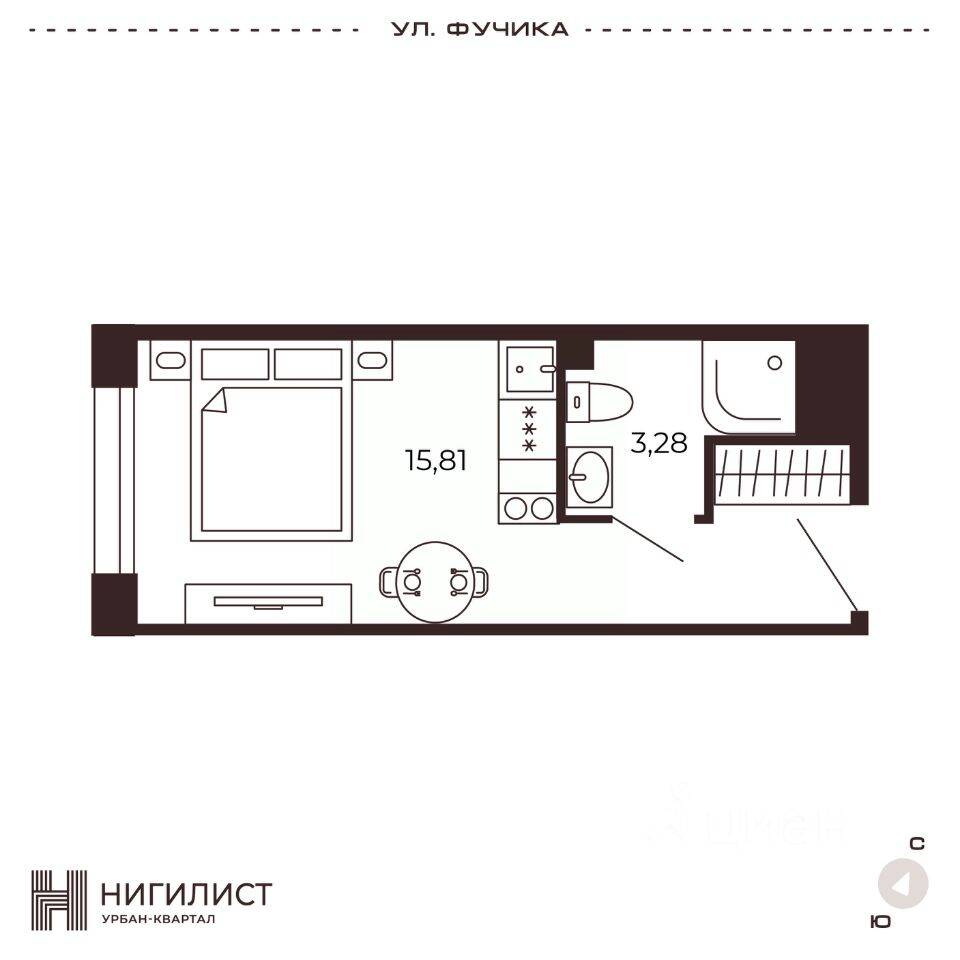 1-комн. квартира, 19,1 м², в МФК Нигилист (Concept)