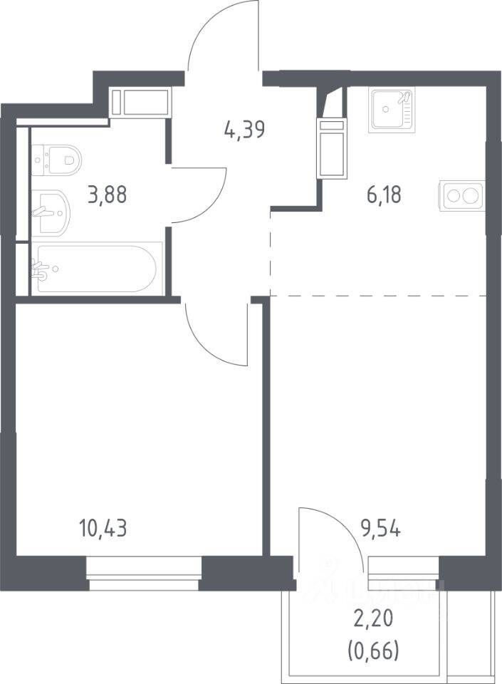 Планировка 1 комнатной квартиры, 35.08 м², в «Пятницкие Луга»