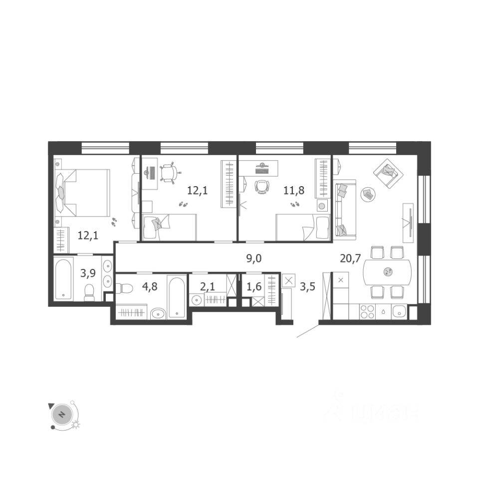 3-комн. квартира, 81,6 м², в ЖК Жилой квартал Shagal