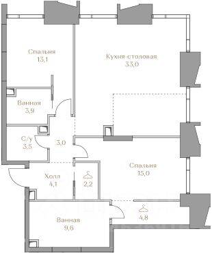 2-комн. квартира, 92,2 м², в ЖК Коллекция Лужники