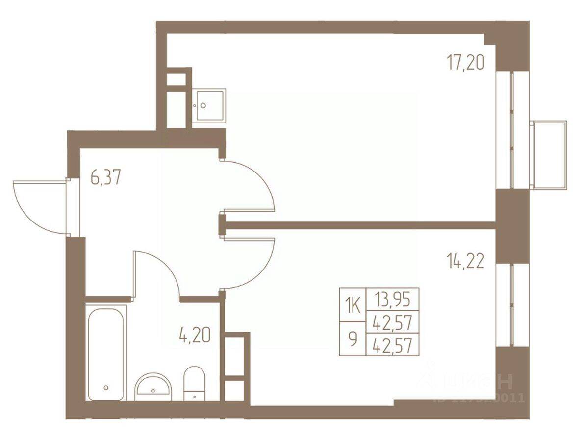 1-комн. квартира, 41,99 м², в ЖК Фабрикант