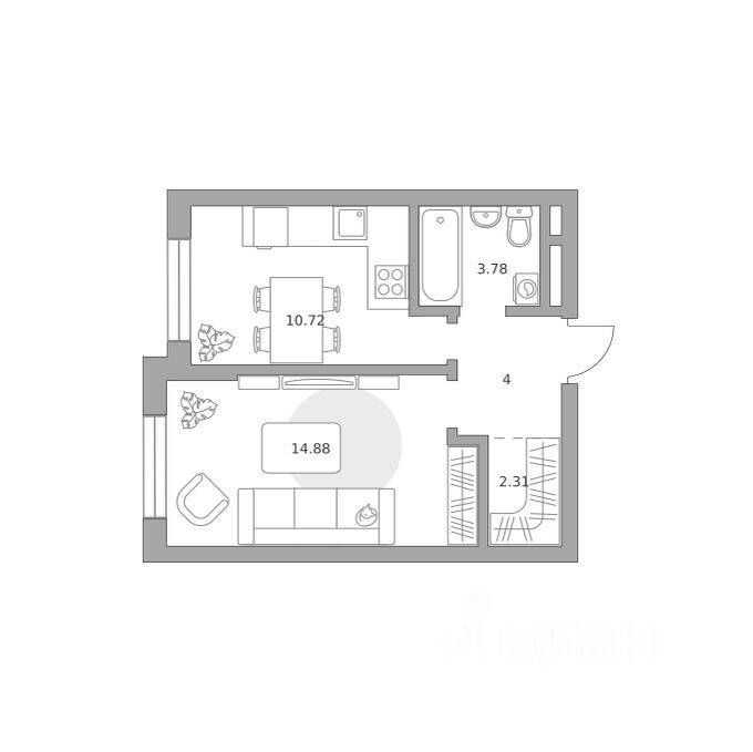 1-комн. квартира, 35,69 м², в Малоэтажный ЖК Живописный