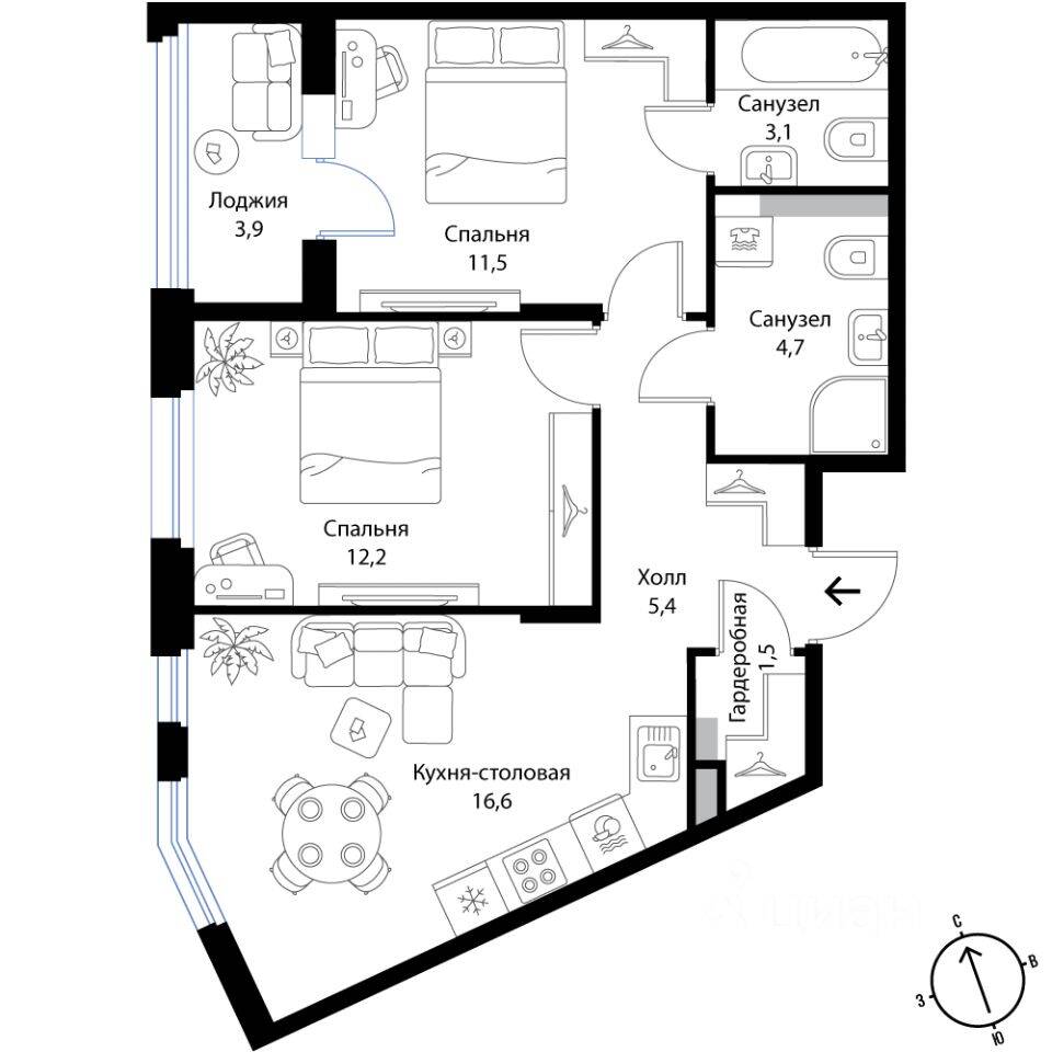 3-комн. квартира, 57 м², в Малоэтажный ЖК Экография