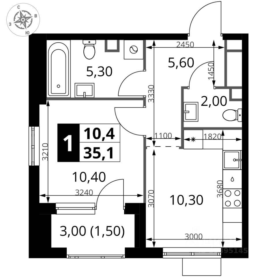 1-комн. квартира, 34,8 м², в ЖК 1-й Химкинский