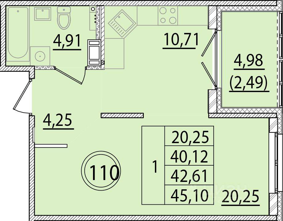 1-комн. квартира, 40,12 м², в Малоэтажный ЖК Образцовый квартал 15