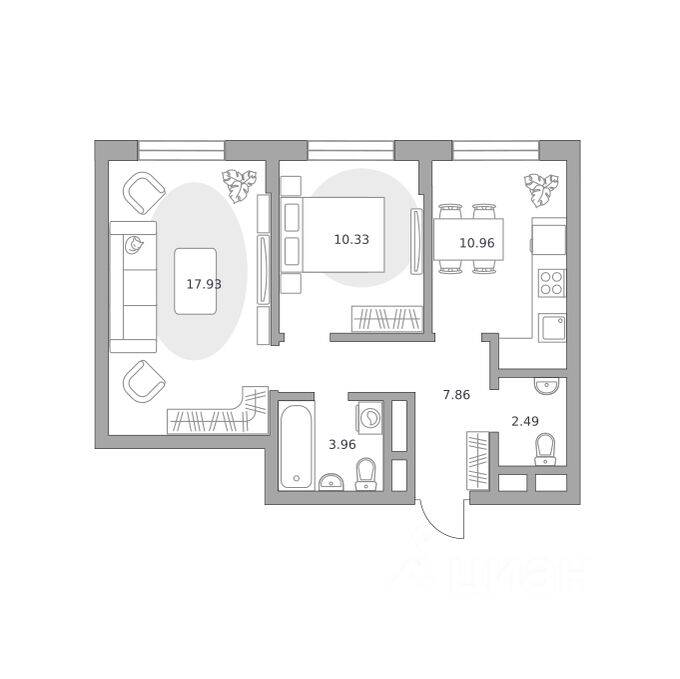 2-комн. квартира, 53,53 м², в Малоэтажный ЖК Живописный