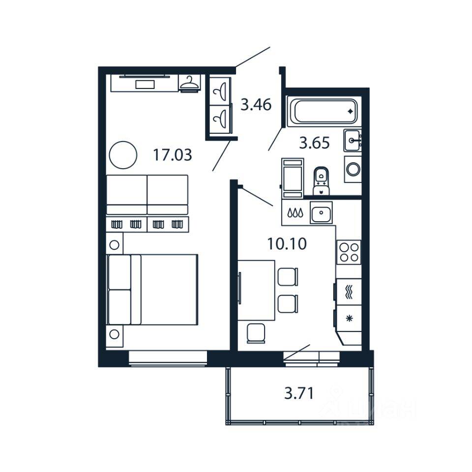 1-комн. квартира, 33,7 м², в ЖК Полис ЛАВрики