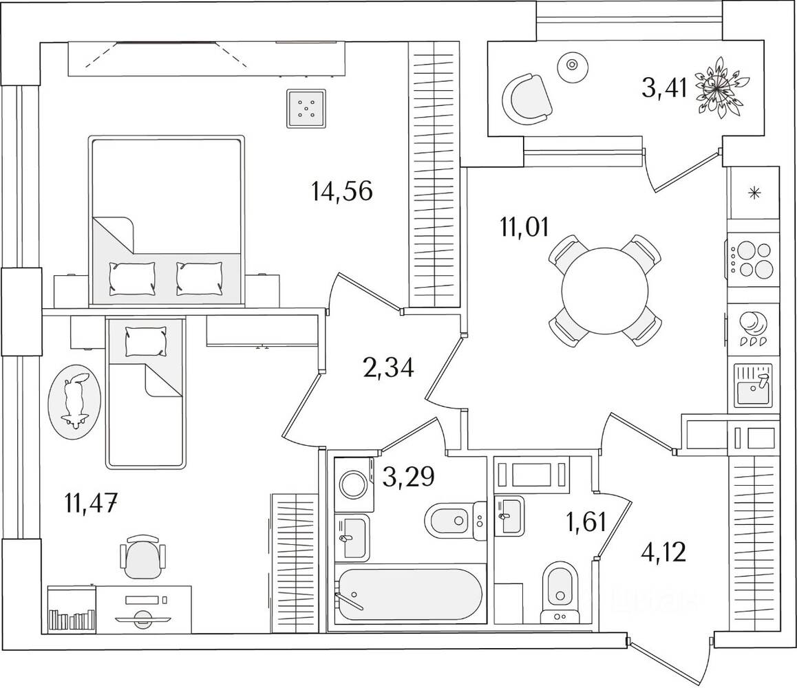 2-комн. квартира, 50,11 м², в ЖК «Аурум»
