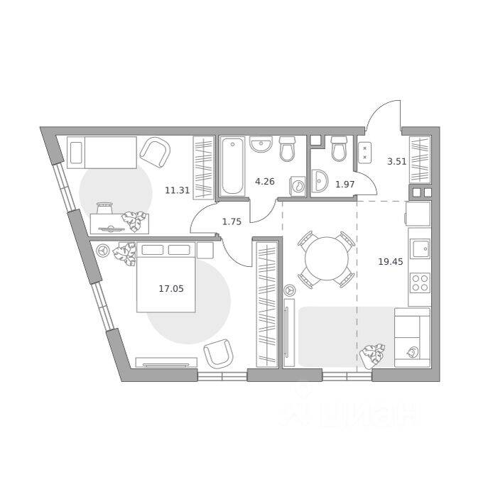 2-комн. квартира, 59,3 м², в ЖК «Нижегородская от Гранель»