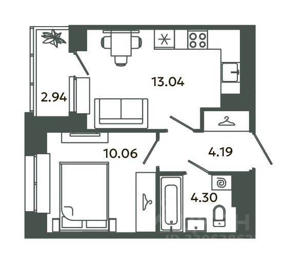 1-комн. квартира, 31,59 м², в ЖК Загляденье