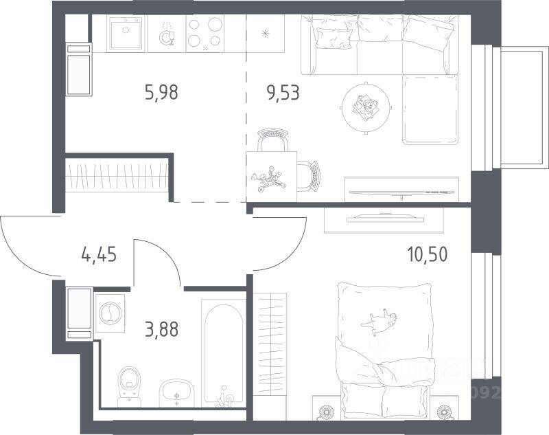 1-комн. квартира, 34,34 м², в ЖК Томилино Парк