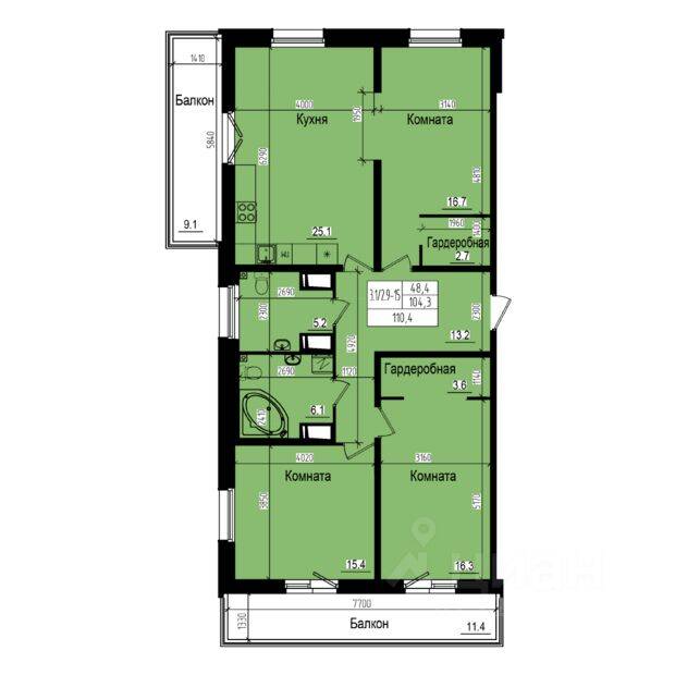 4-комн. квартира, 110,4 м², в ЖК «Прагма City»