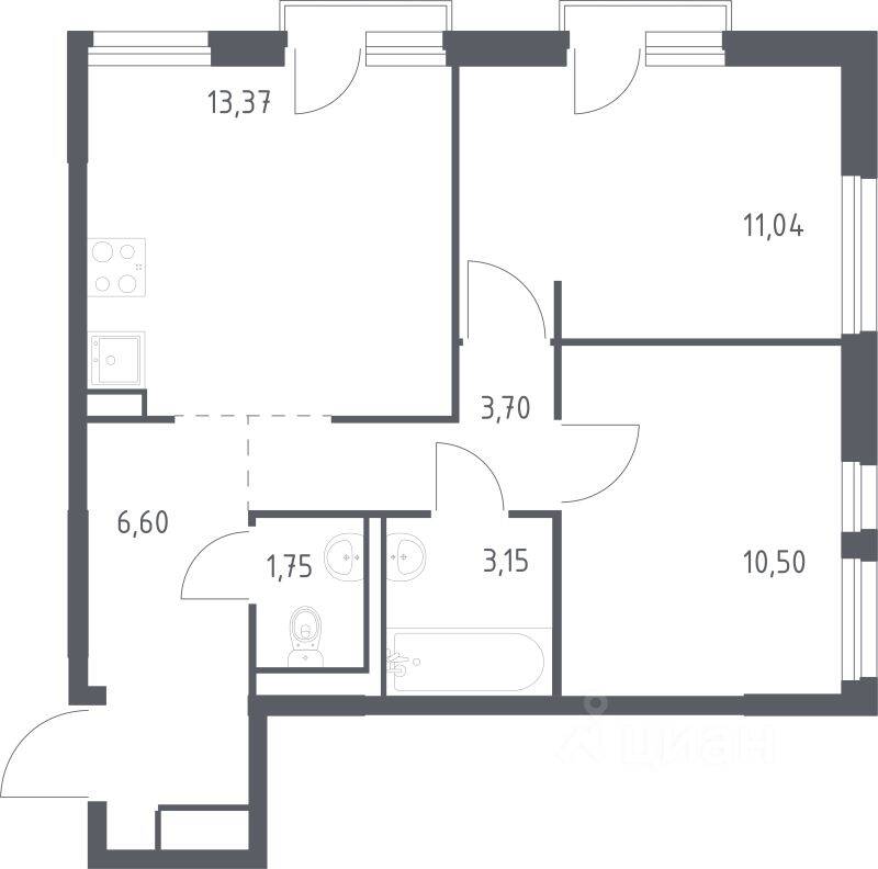 2-комн. квартира, 50,11 м², в ЖК Невская Долина