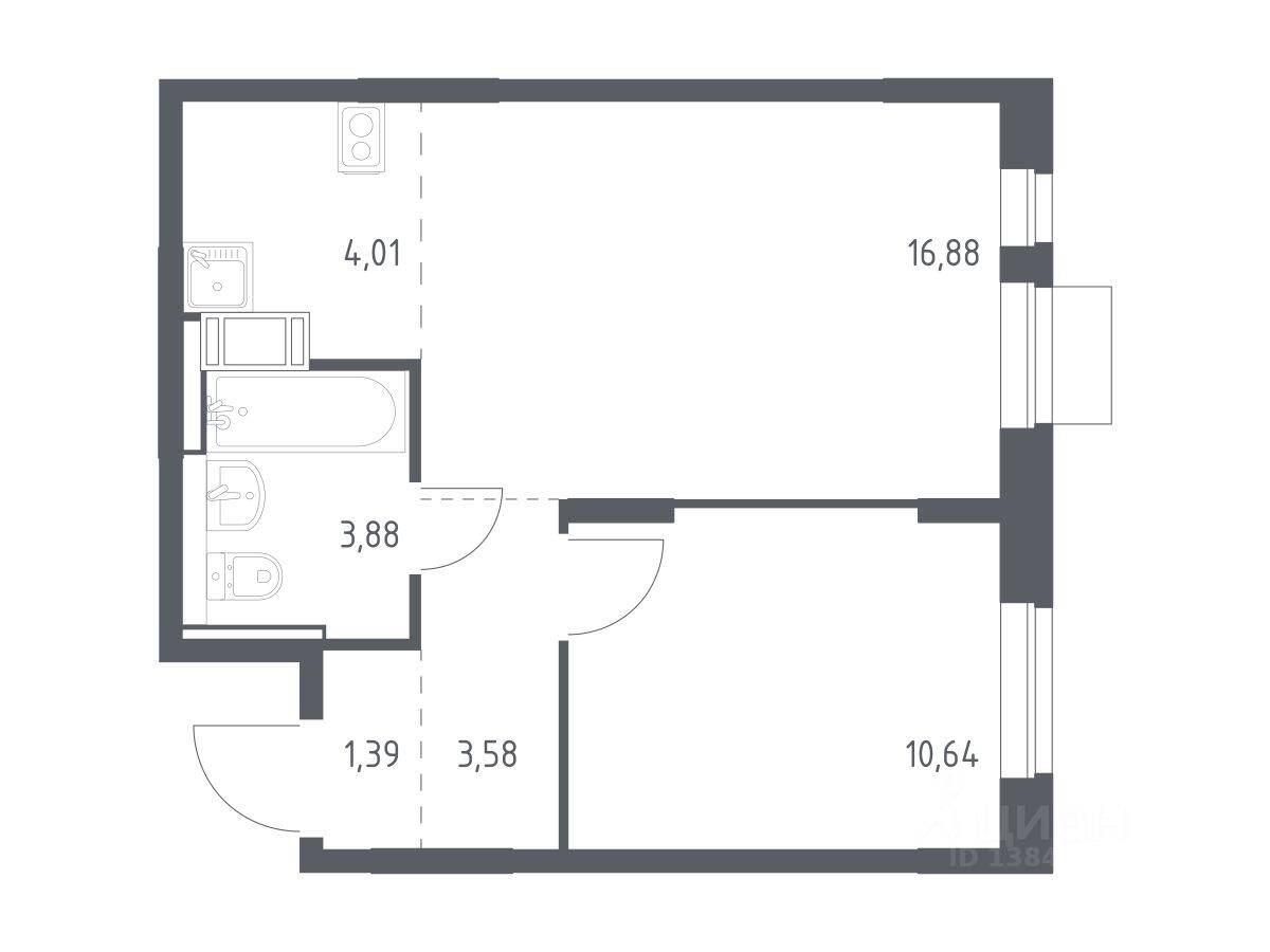 1-комн. квартира, 40,38 м², в ЖК Пятницкие Луга