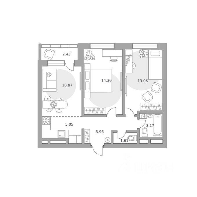 3-комн. квартира, 56,45 м², в ЖК Ильинойс