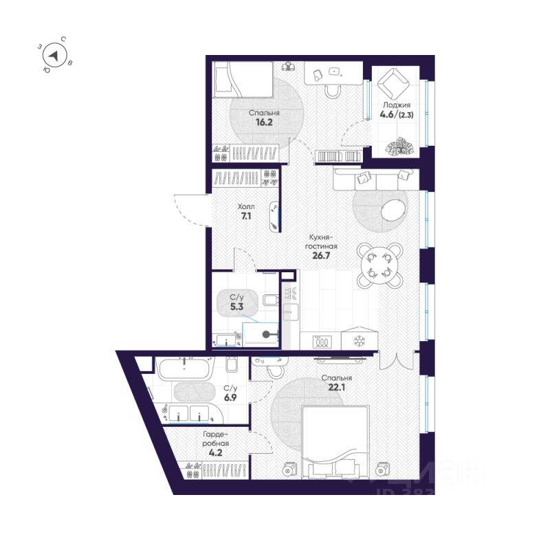 2-комн. квартира, 90,8 м², в ЖК ЛДМ