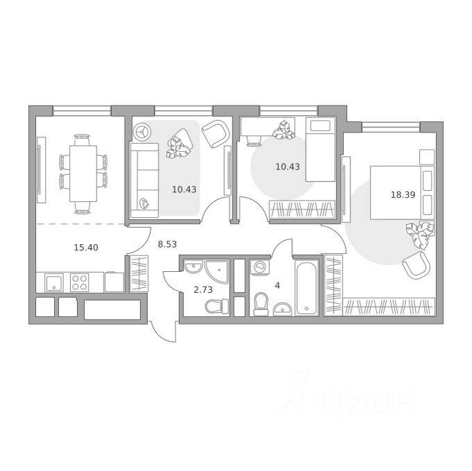 3-комн. квартира, 69,91 м², в ЖК «Императорские Мытищи»