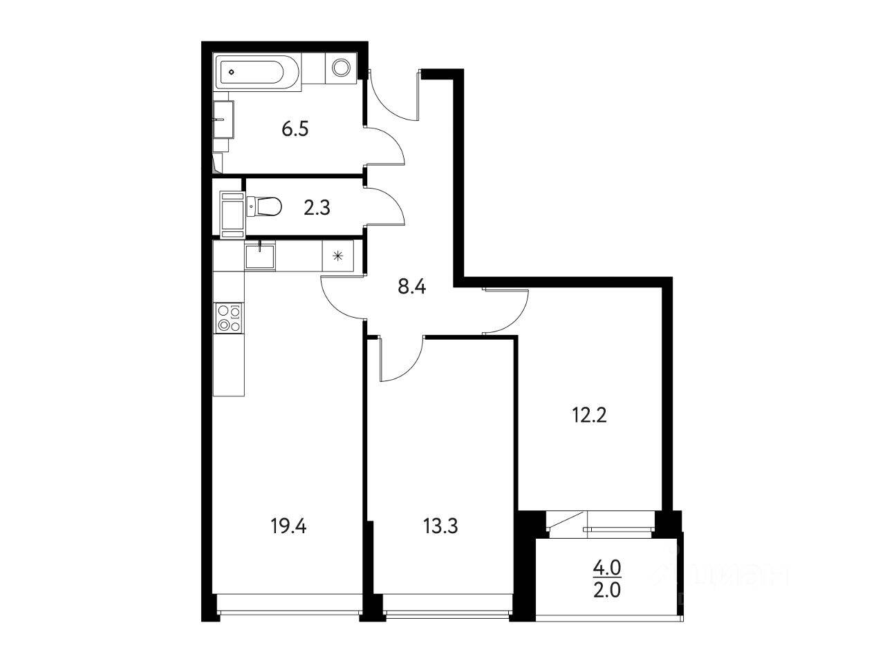 2-комн. квартира, 64,12 м², в ЖК «Солнечный парк»