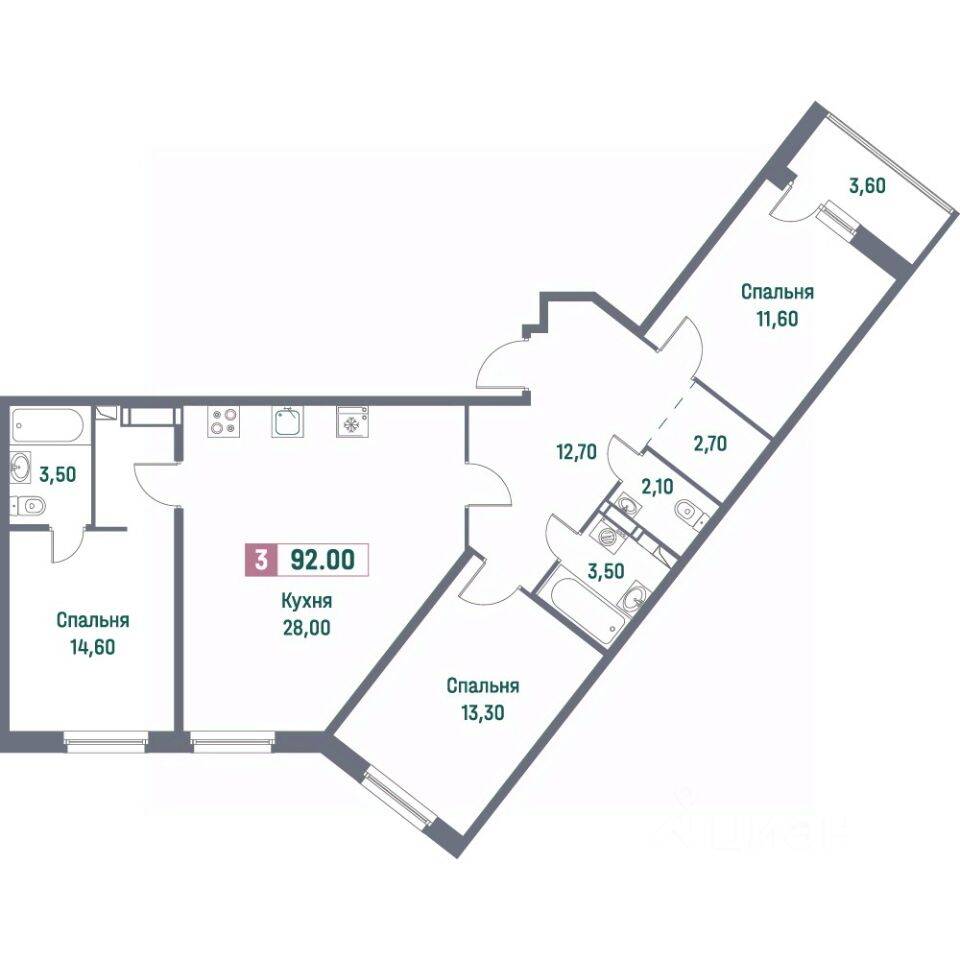 3-комн. квартира, 92 м², в ЖК «Фотограф»