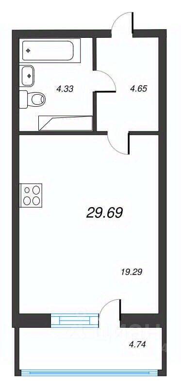 Квартира-студия, 29,69 м², в ЖК Левитан
