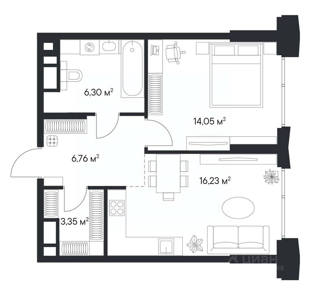1-комн. квартира, 46,69 м², в ЖК 1-й Нагатинский