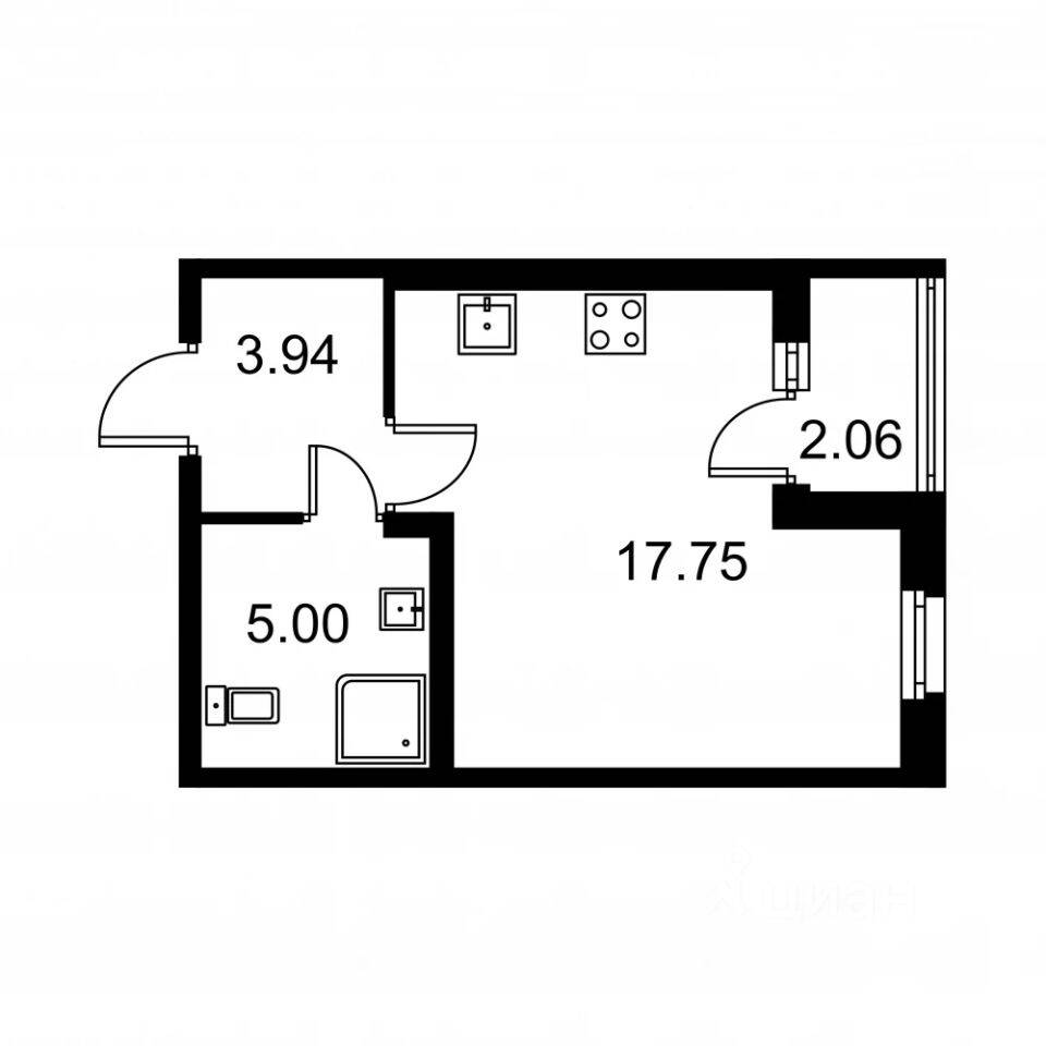 Планировка 1 комнатной квартиры, 27.72 м², в «Квартал Заречье»