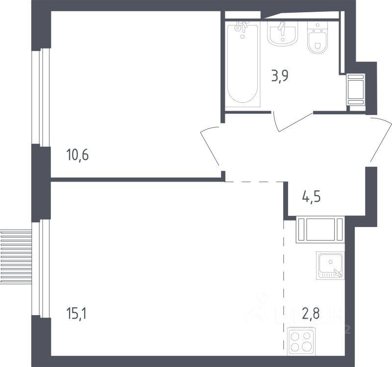 1-комн. квартира, 36,6 м², в ЖК Мытищи Парк