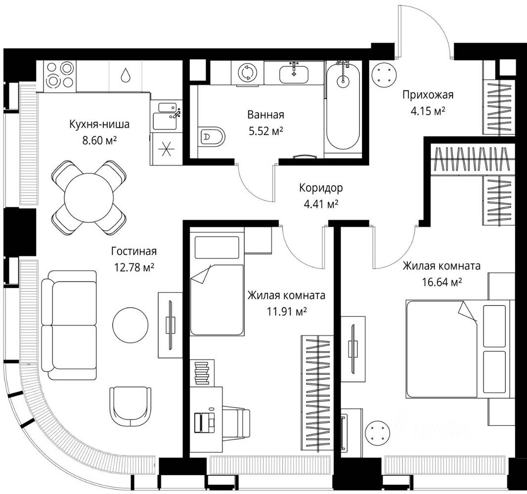 2-комн. квартира, 64,01 м², в ЖК Veer
