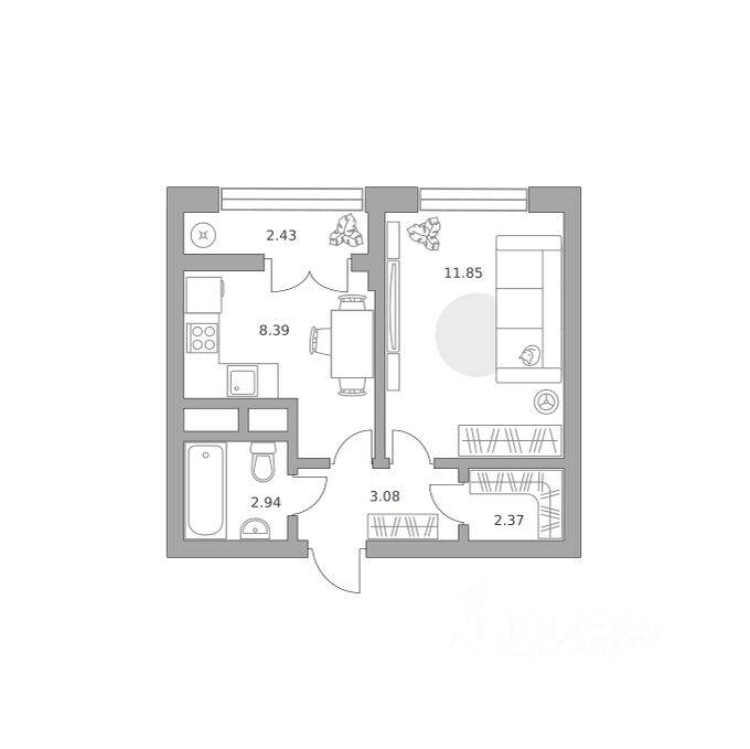 1-комн. квартира, 31,06 м², в ЖК Пехра