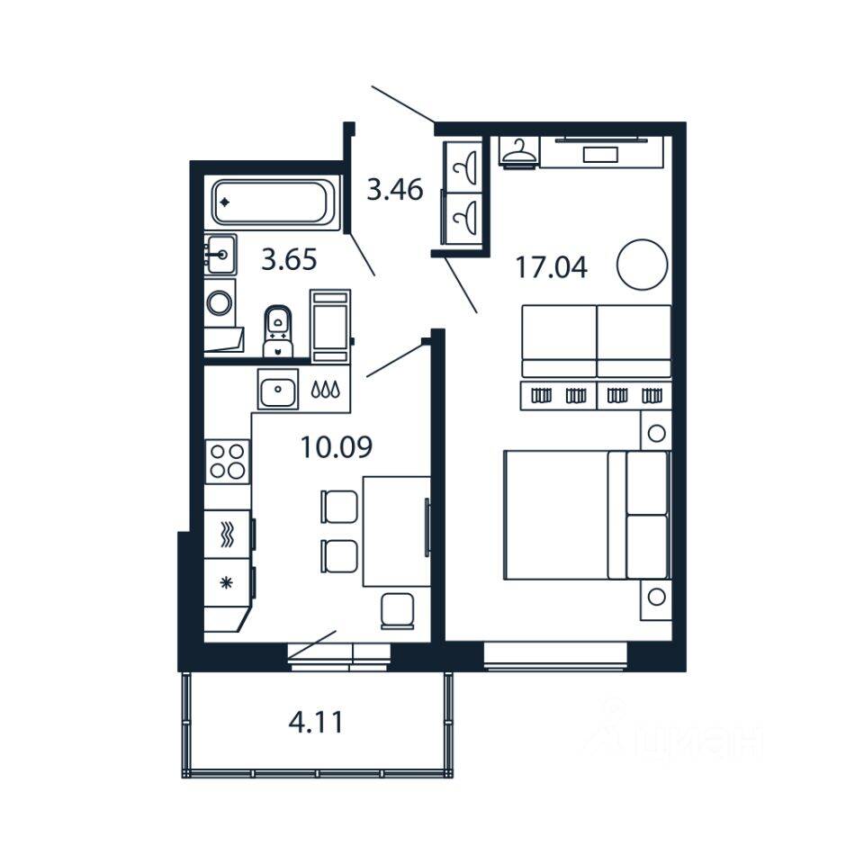 1-комн. квартира, 33,5 м², в ЖК Полис ЛАВрики