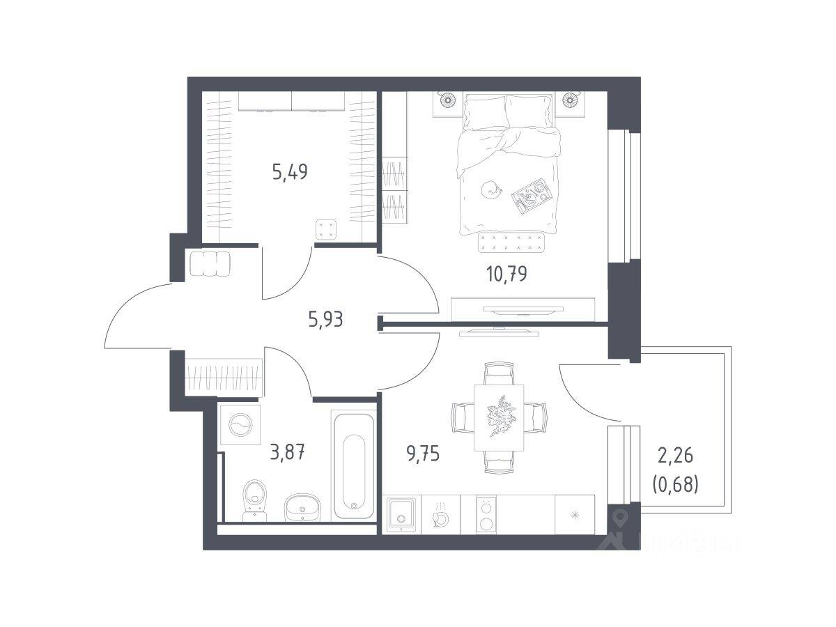 1-комн. квартира, 36,6 м², в ЖК Егорово Парк