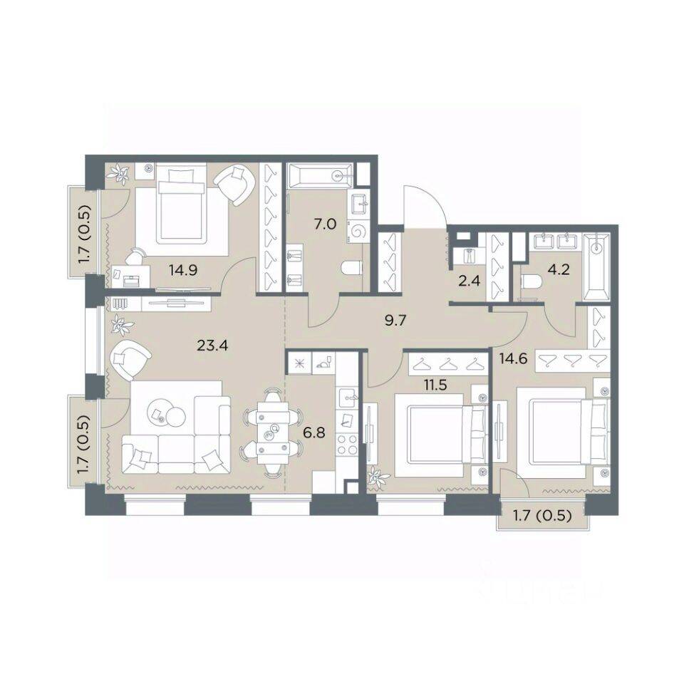 3-комн. квартира, 96 м², в ЖК «Станиславский»