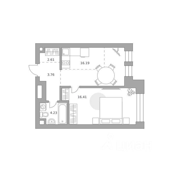 Планировка 1 комнатной квартиры, 43.2 м², в «Павелецкая от Гранель»
