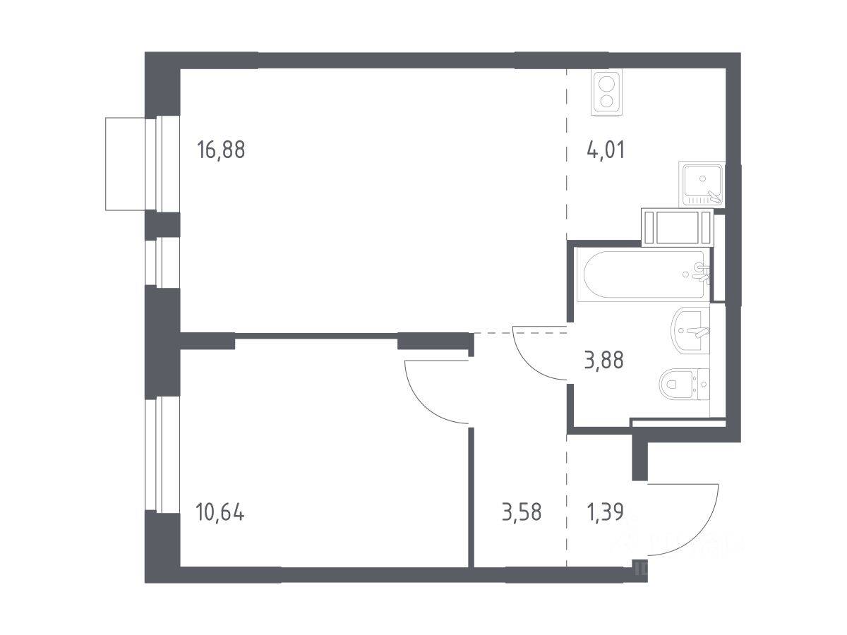 1-комн. квартира, 40,38 м², в ЖК Пятницкие Луга