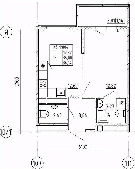 1-комн. квартира, 36,14 м², в ЖК UP-квартал «Воронцовский»