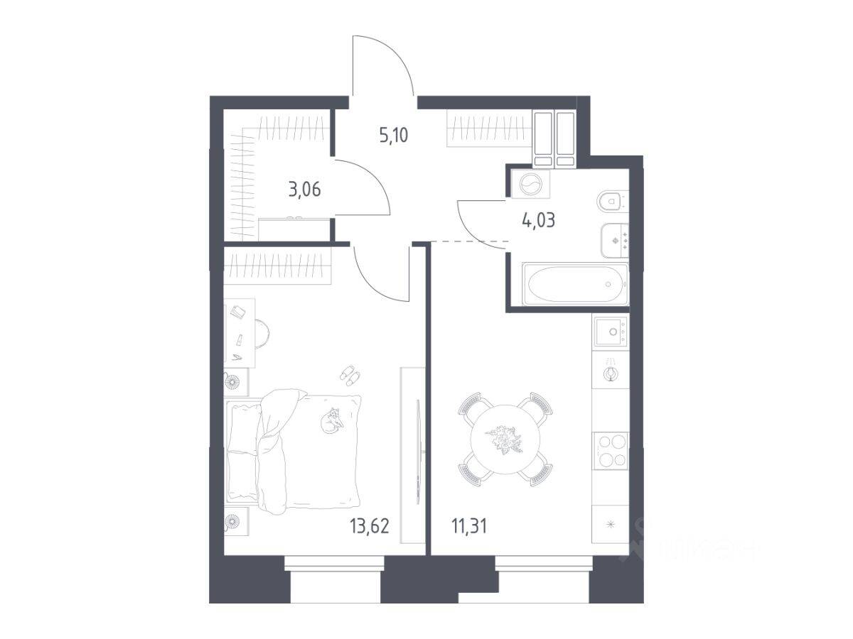 1-комн. квартира, 37,12 м², в Апарт-комплекс Тропарево парк