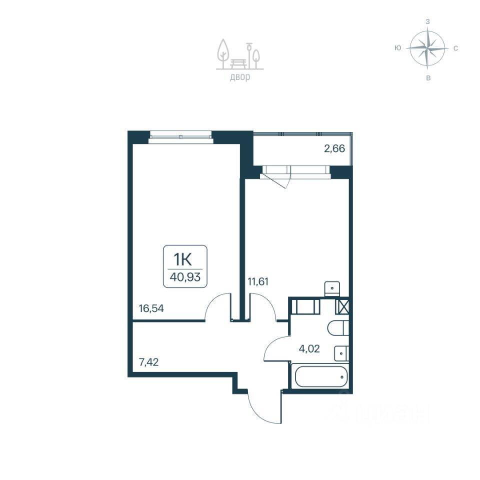 1-комн. квартира, 40,93 м², в ЖК Расцветай в Янино