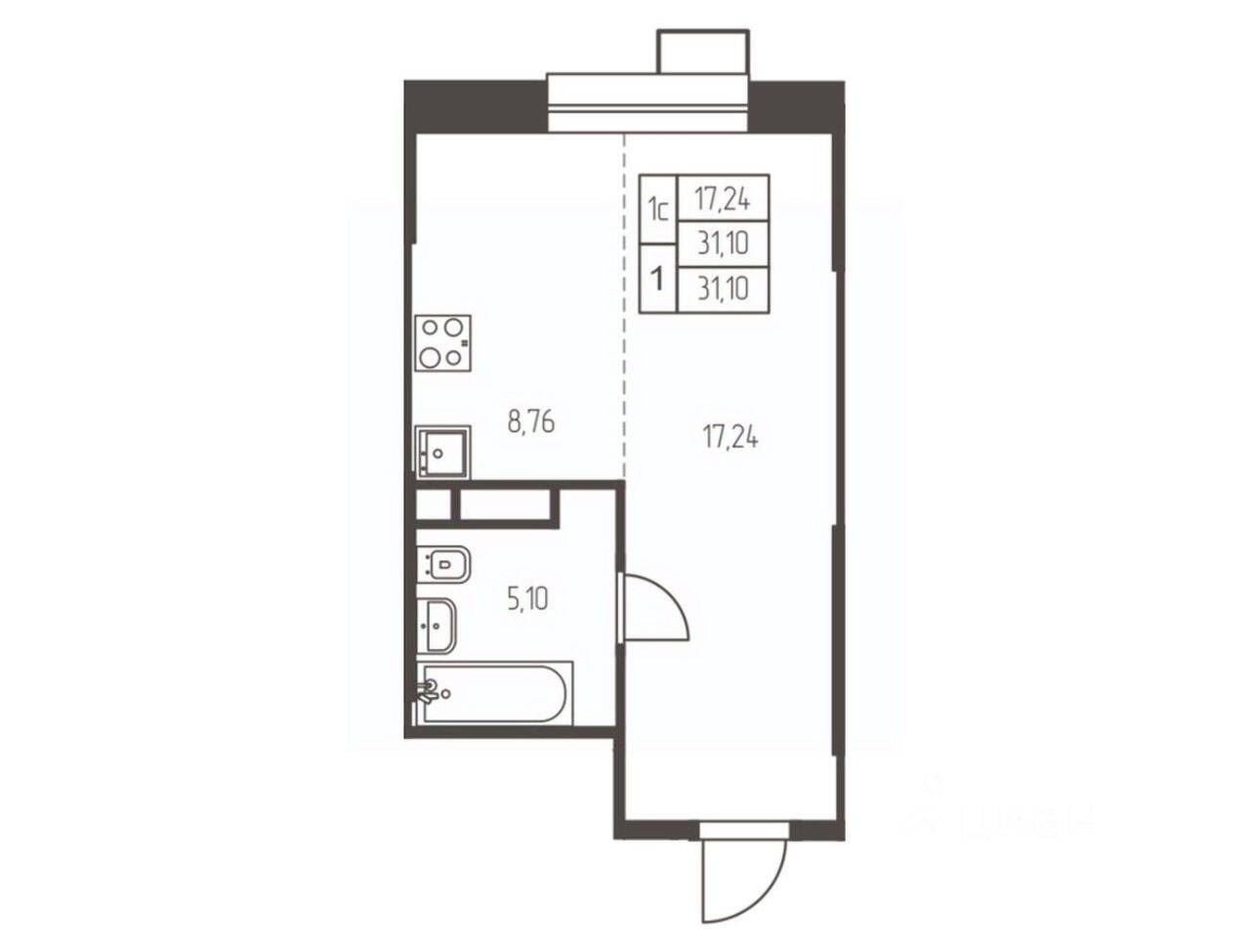 Квартира-студия, 31,1 м², в ЖК Новая Ивантеевка