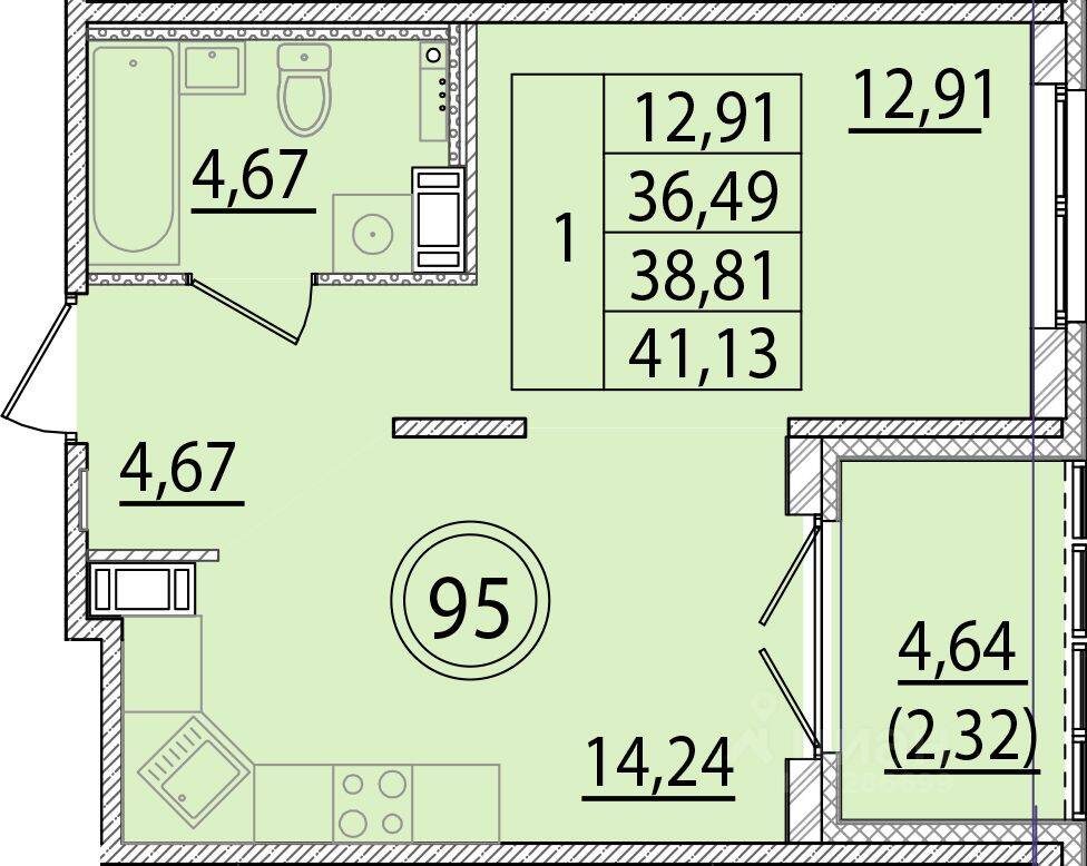 1-комн. квартира, 36,49 м², в Малоэтажный ЖК Образцовый квартал 15