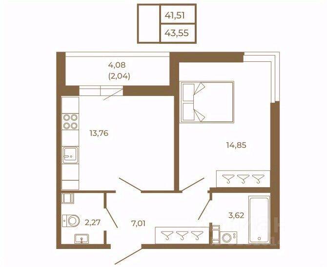 1-комн. квартира, 43,55 м², в Малоэтажный ЖК Новая история