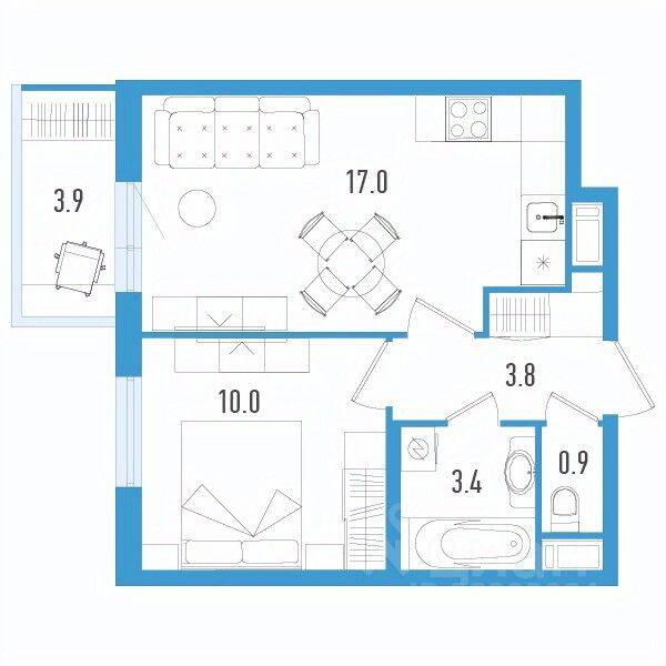 Планировка 1 комнатной квартиры, 36.3 м², в «Aerocity 3»