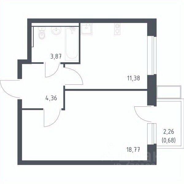 1-комн. квартира, 39,06 м², в ЖК Егорово Парк